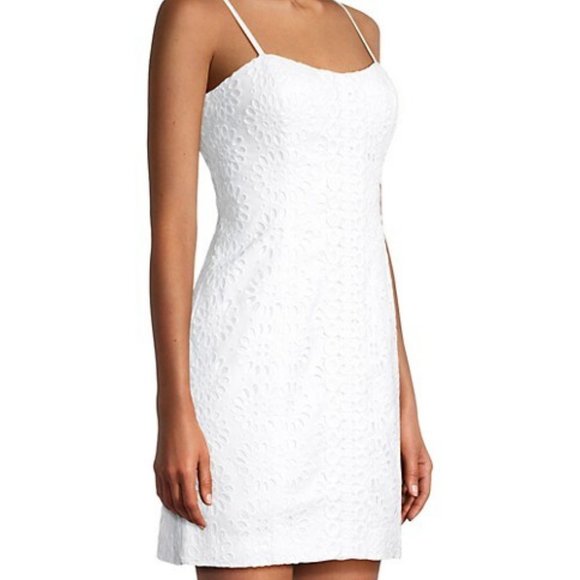NEW LILLY PULITZER white dress MINI FITTED 4 & 6 EYELET LACE resort wedding - Picture 3 of 5